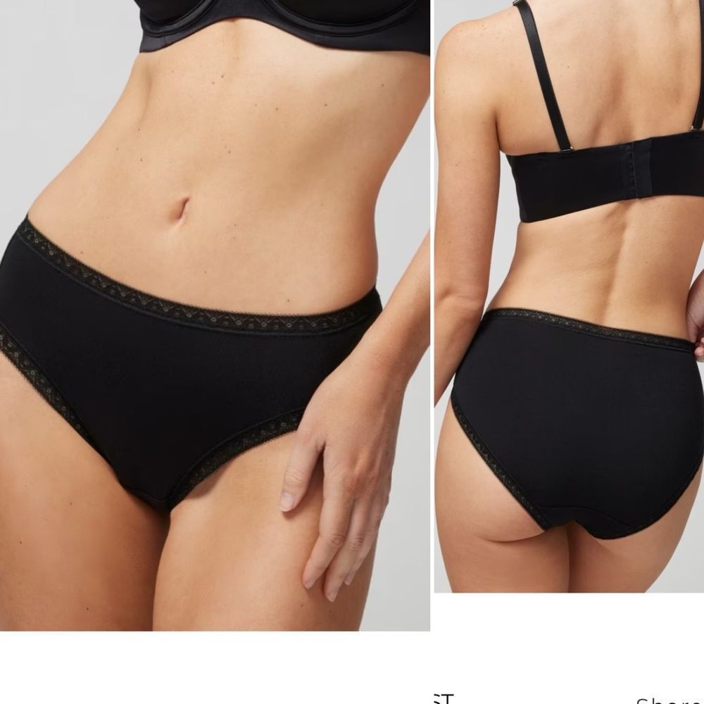 SOMA INTIMATES Cotton Modal Lace Trim Black and Adobe Rose Briefs Lot of 2-L NEW